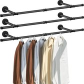 Kledingstang voor wandmontage, afneembare kledingstandaard in industrieel design, 112 cm buiskledingrek, wandhanger voor kledingopslag, voor woonkamer, slaapkamer, 3 stuks