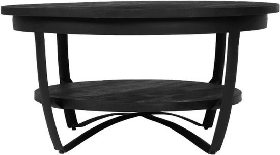 Table basse ronde 90cm & 65cm Bois de manguier Tables basses industrielles noir