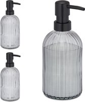 Relaxdays zeeppomp glas - set van 3 - zeepdispenser 400 ml - handzeep dispenser - wc