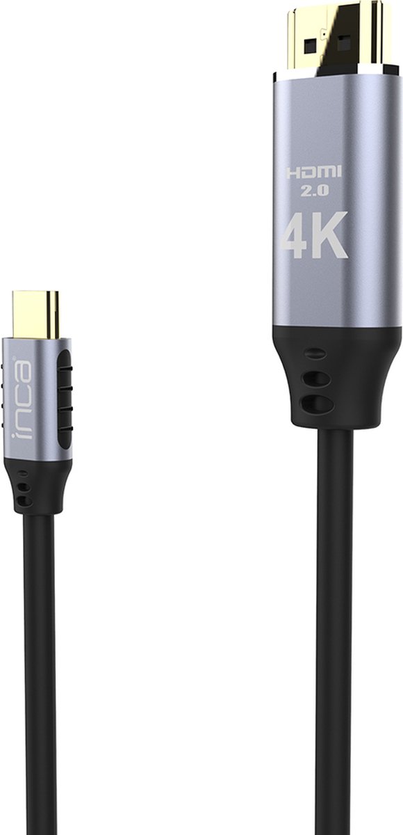 BasicTeQ: INCA ITCH-02TX TYPE-C to HDMI kabeladapter/verloopstukje 2 meter. Goud vergulde connectors. Type C naar HDMI