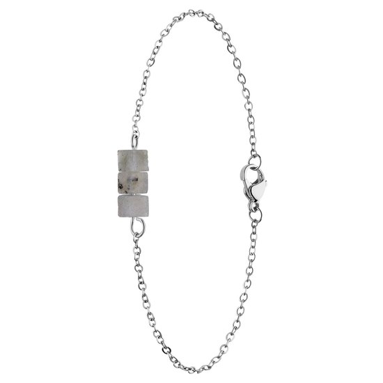 Lucardi Dames Stalen armband met glitter steen - Armband - Staal - Zilverkleurig - 20 cm