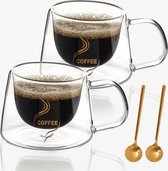 Belle Vous 2 Pak Dubbelwandige Doorzichtige Koffiemokken met Handvatten - 200 ml Geïsoleerde/Hitte Bestendige Bekers voor Hete/Koude Drankjes - Glazen geschikt voor Koffie, Cappuccino & Thee