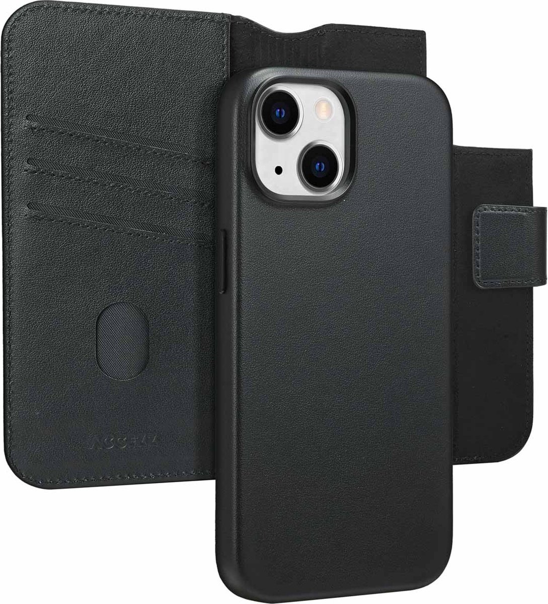 Accezz Hoesje Geschikt voor iPhone 15 Hoesje Met Pasjeshouder - Accezz Leather Bookcase 2-in-1 Geschikt voor MagSafe - zwart