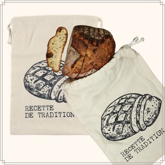 OTIX Herbruikbare Broodzakken - voor Zelfgebakken Brood - 2 stuks - Katoen - Beige - 36x26cm - GRANO — afbeelding 5