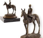 Paard en Ruiter - Bronzen Beeld - Paardrijden - Brons Sculptuur - Gesigneerd Kunstwerk - Officiële Brons stempel - Paarden Decoratie - Marmer Voetplaat - Kunst - 17x12x20
