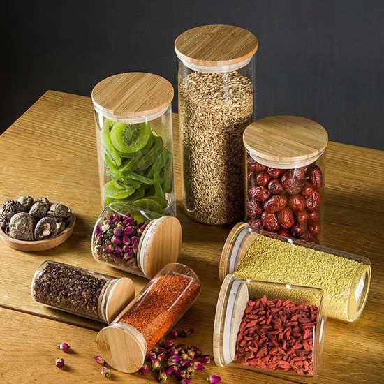 Glazen Voedselopslagbus, Luchtdicht Afgesloten Containerbus, Helderglazen Opslagpot, met Kurkdeksel, Voor Specerijen, Suiker, Koffie, Koekjes, Snoep (1200 ml / 42 oz