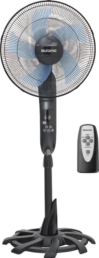 Auronic Statiefventilator - Vloerventilator - Luchtkoeler - Staande Ventilator met Afstandsbediening - Timer - Stille Ventilator - Fan - 50W - 53dB - Zwart