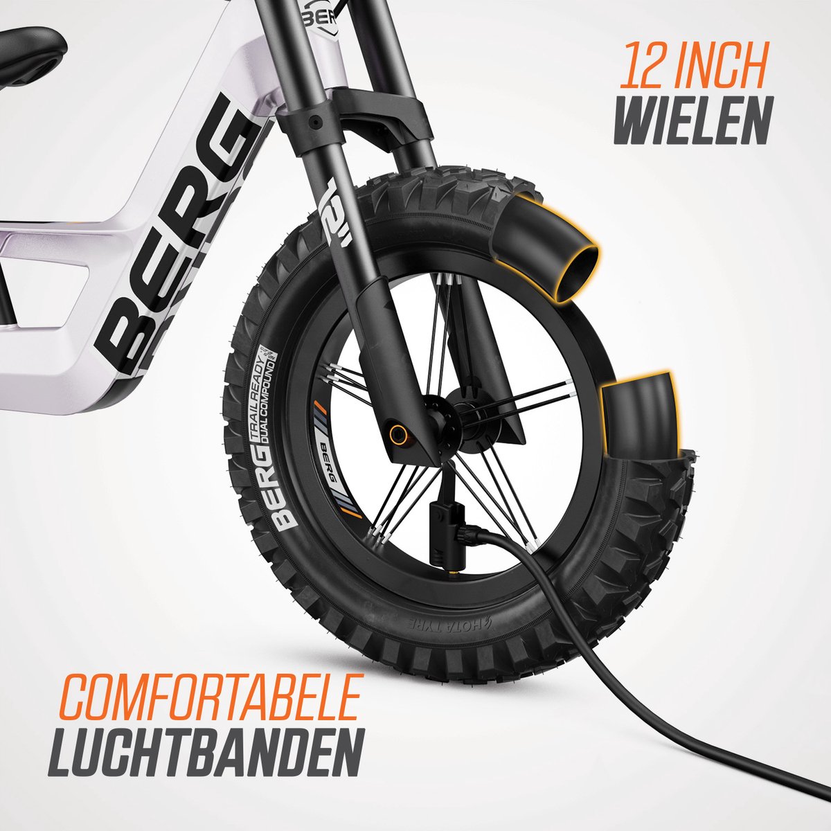 BERG Biky Cross White Loopfiets - 12 inch - Lichtgewicht Magnesium frame - Met Handrem - Verstelbaar Zadel - 2,5+ Jaar - Wit — afbeelding 2
