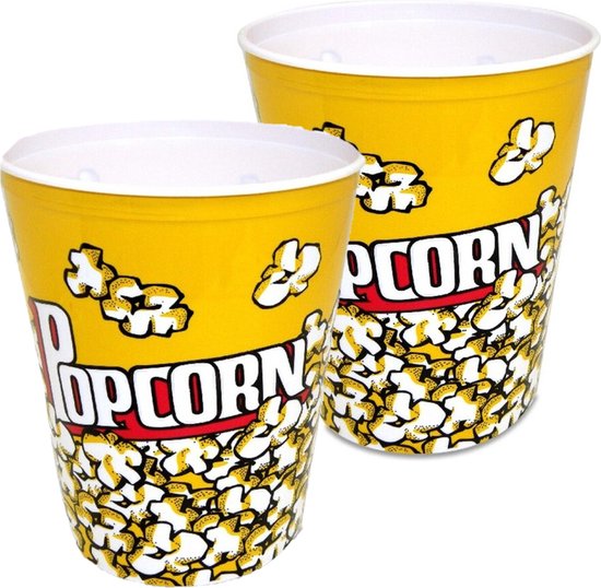 Concorde Popcorn bak - 2x - geel/wit - kunststof - D24 cm - 6 liter - herbruikbaar