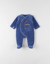 Noukie's - Pyjama - 1 delig - Jongens - Fluweel - Hard blauw - Dino - 3 maand 62