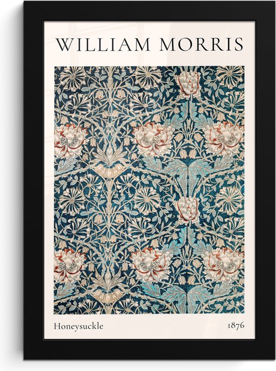 Fotolijst inclusief poster - Posterlijst 20x30 cm - Posters - William Morris - Honeysuckle - Abstract - Natuur - Blauw - Foto in lijst decoratie - Wanddecoratie woonkamer - Muurdecoratie slaapkamer