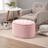 Bührz gestoffeerde bank met opbergruimte borst bankje ovale vorm hal slaapkamer woonkamer fluweel -achtige polyester roze 71 x 52 x 42 cm