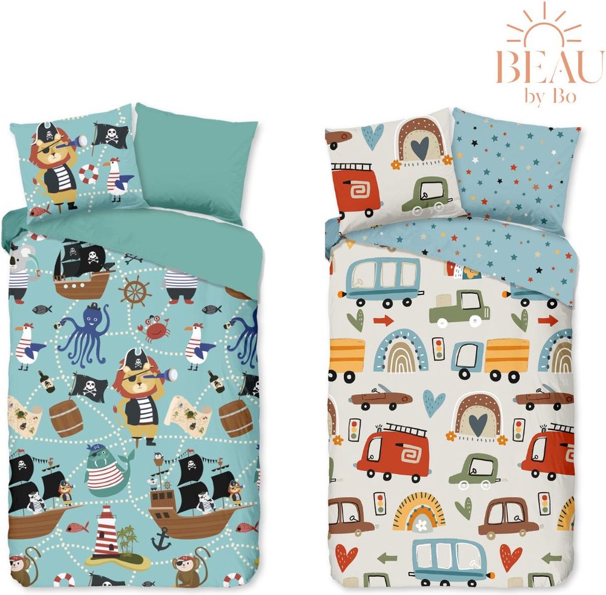 Good Morning Kids Dekbedovertrek Land and Sea - 140x220cm + 60x70cm - Set van 2 stuks - Multi