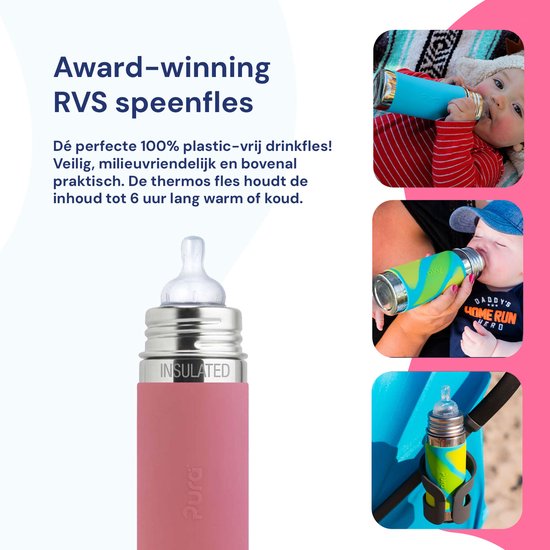 Pura Thermos Speenfles 260 ml - Thermoskan - Thermosfles - Plasticvrij - Met Isolatiewand - Voorkomt Maagkrampen - Inclusief Siliconen Speen, Reisdop en Sleeve - Roze van Merkloos — afbeelding 2