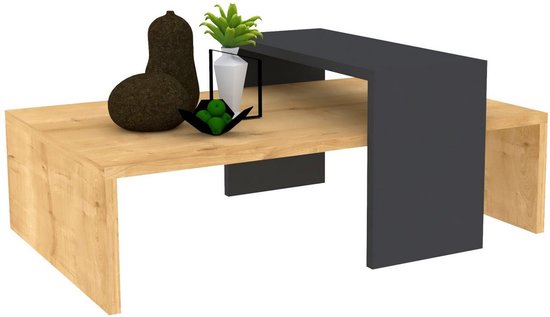 Table basse - Design élégant anthracite et Chêne - 80x31,8x50cm - Matériau en mélamine durable