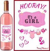 Wijnetiket - Wine label Gender reveal Meisje - Hooray, it’s a Girl!