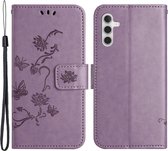 Coverup Bloemen & Vlinders Book Case - Geschikt voor Samsung Galaxy A25 Hoesje - Paars