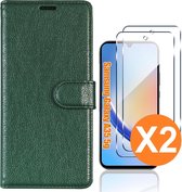 Hoesje geschikt voor Samsung Galaxy A35 5G hoesje bookcase Groen - Met screenprotector tempered glass voor Galaxy A35 - 2x