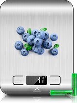 Fairweather Precisie Keukenweegschaal - Weegschaal Keuken Digitaal - 1 g tot 5 kg - Tarra Functie - Inclusief Batterijen - RVS/Zilver