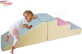 Midi glijbaan Pastel Roze-Geel-Blauw, Zachte Soft Play Foam Blokken 2-delige set | grote speelblokken | motoriek baby speelgoed | foamblokken | reuze bouwblokken | Soft play peuter speelgoed | schuimblokken