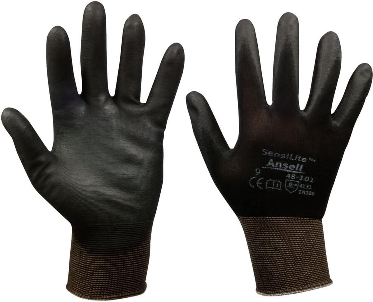 SW-Stahl Z634 nylon fijngebreide handschoenen maat 9/LI zwarte werkhandschoenen 10 paar met PU-coating