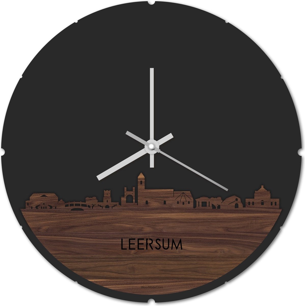 Skyline Klok Rond Leersum Notenhout - Ø 44 cm - Stil uurwerk - Wanddecoratie - Meer steden beschikbaar - Woonkamer idee - Woondecoratie - City Art - Steden kunst - Cadeau voor hem - Cadeau voor haar - Jubileum - Trouwerij - Housewarming -