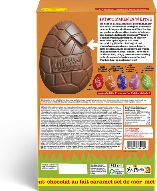 Tony's Chocolonely Chocolade Paasei Groot - Hol Ei met Melkchocolade en Karamel Zeezout + 5 Kleine Paaseieren - Paaschocolade - Paas Cadeau - Paascadeautjes voor Kinderen - 1 x 242 Gram - Tony's Chocolonely