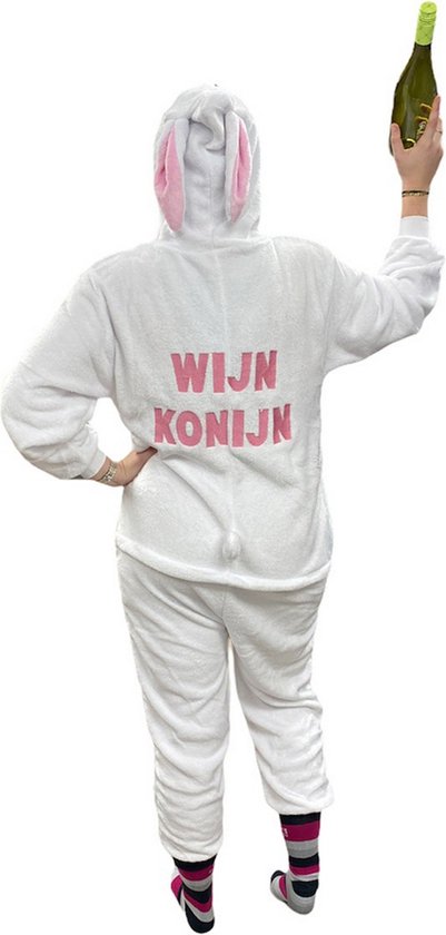 PartyXplosion - Haas & Konijn Kostuum - Witte Wijn Konijn - Vrouw - Roze, Wit / Beige - Large / XL - Carnavalskleding - Verkleedkleding