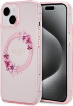 Coque Ring brillante Guess ( Compatible MagSafe) - Apple iPhone 15 (6,1") - Rose
