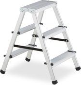 Bol.com Relaxdays dubbele trap - 125 kg - inklapbaar - huishoudtrap aluminium - dubbel oploopbaar - 3 tredes aanbieding