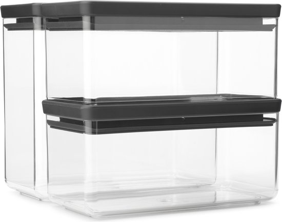 Brabantia Tasty+ Bidons alimentaires - Empilables - 1,5 + 1,5 + 3,5 l - Gris foncé