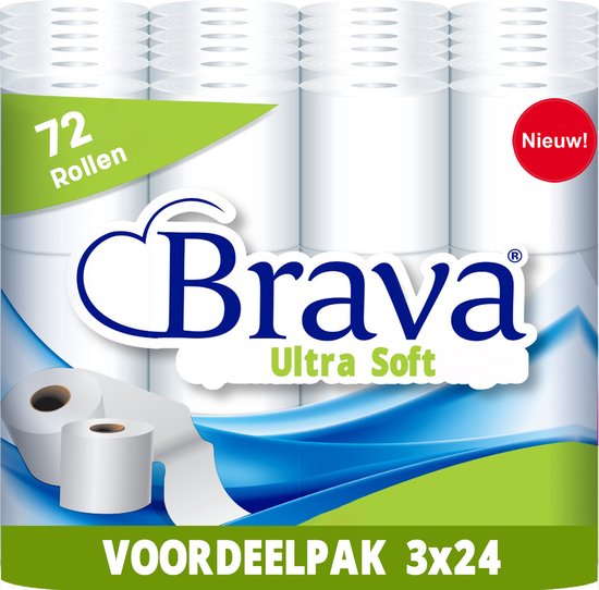 Brava - Ultra Soft Toiletpapier - Ultiem Comfort WC Papier - 72 Rollen - Superieure Sterkte - Maximale Absorptie & Pluisvrij - Voordeelverpakking WC Papier - 2 Laags