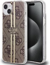 Coque arrière Guess 4G Gold Stripe - Apple iPhone 15 (6,1") - Marron