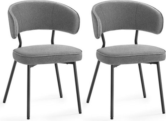 Set van 2 eetkamerstoelen van linnen met metalen poten - Lichtgrijs en beige - Moderne gestoffeerde stoel met