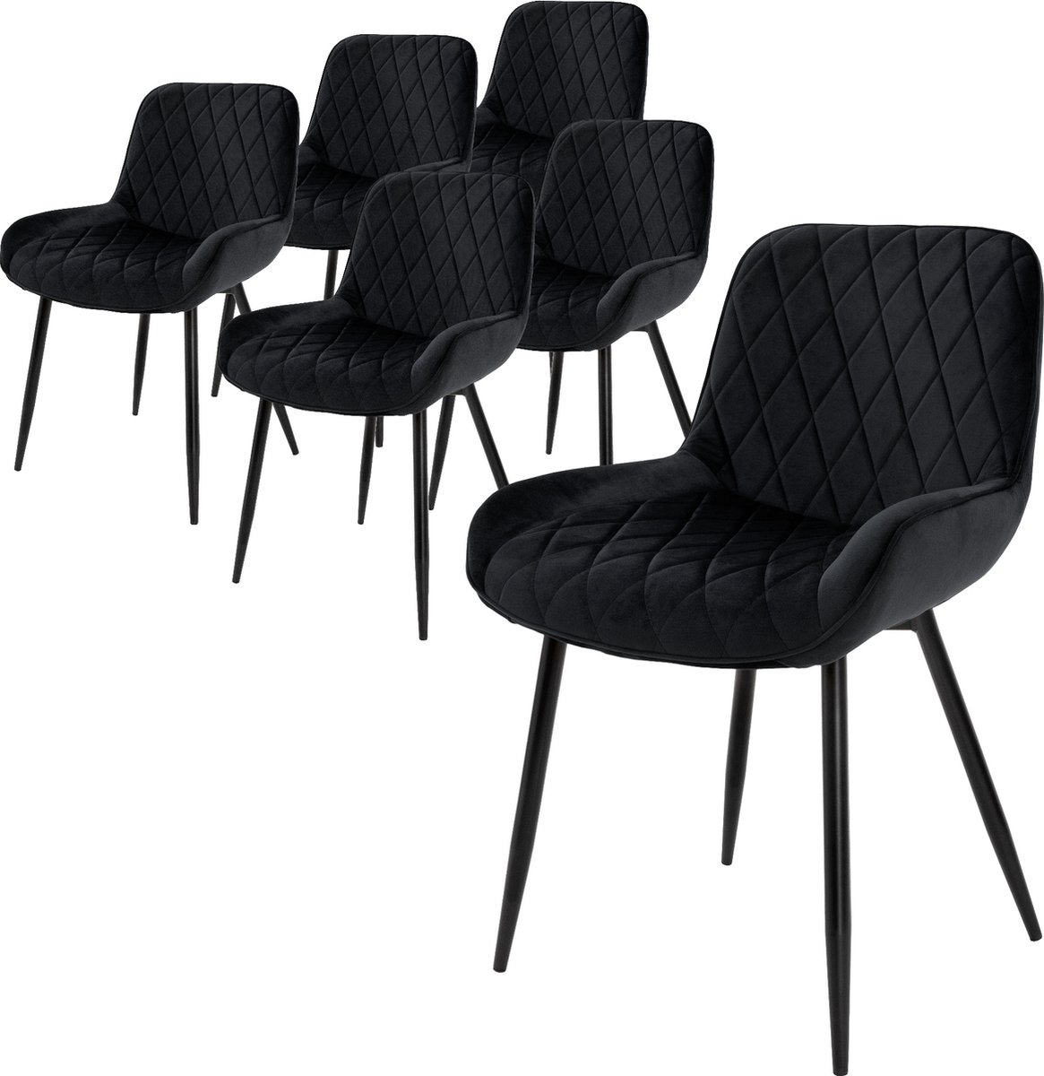 ml-design ECD Germany Set van 6 Eetkamerstoelen Eetkamerstoel met Rugleuning en Armleuningen, Zwart, Fluwelen Zitting, Metalen Poten, Keukenstoelen Woonkamerstoelen Gestoffeerde Stoelen Krukken