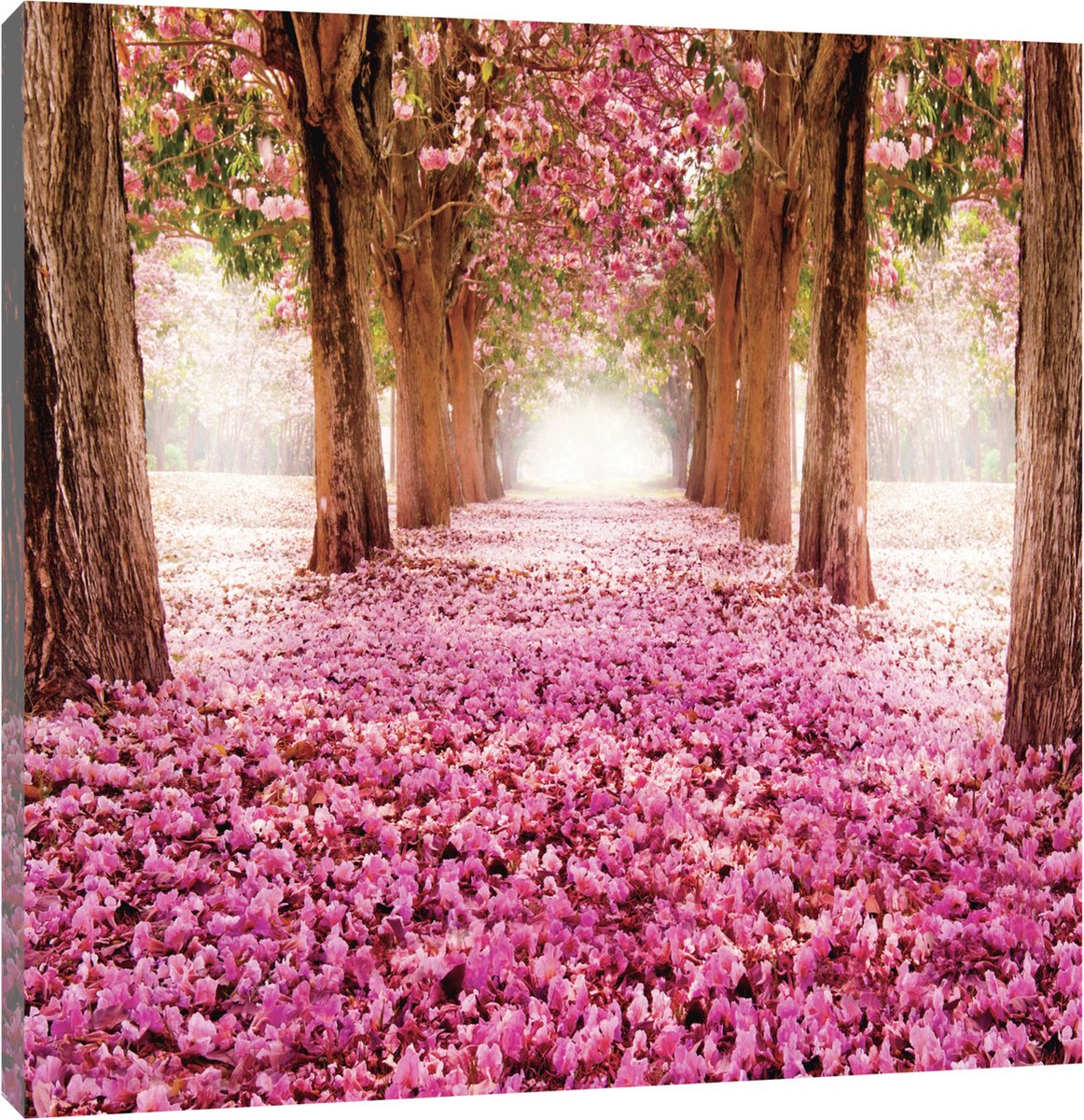 Canvas Schilderij - Bloemen - Natuur - Roze - Boom - Woud - Landschap - Schilderij Woonkamer - Schilderijen op canvas - Inclusief Frame - 100x75cm (LxB)