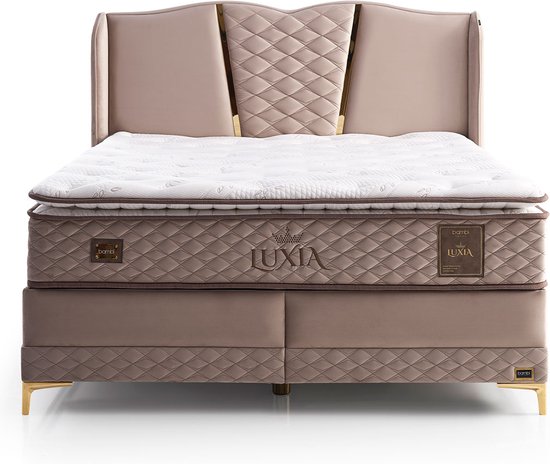 Bambi Luxia - lit à sommier tapissier avec espace de rangement - sommier tapissier 140x200 - avec matelas de luxe et tête de lit
