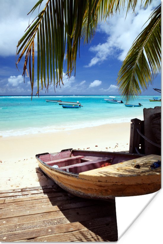 Vissersboot op de Caraiben Poster 120x180 cm - Foto print op Poster (wanddecoratie) XXL / Groot formaat!