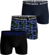 Björn Borg Cotton Stretch Lange short - 3 Pack MP002 Black/Blue - maat 170 (170) - Jongens Kinderen - Katoen/elastaan- 10002696-MP002-170