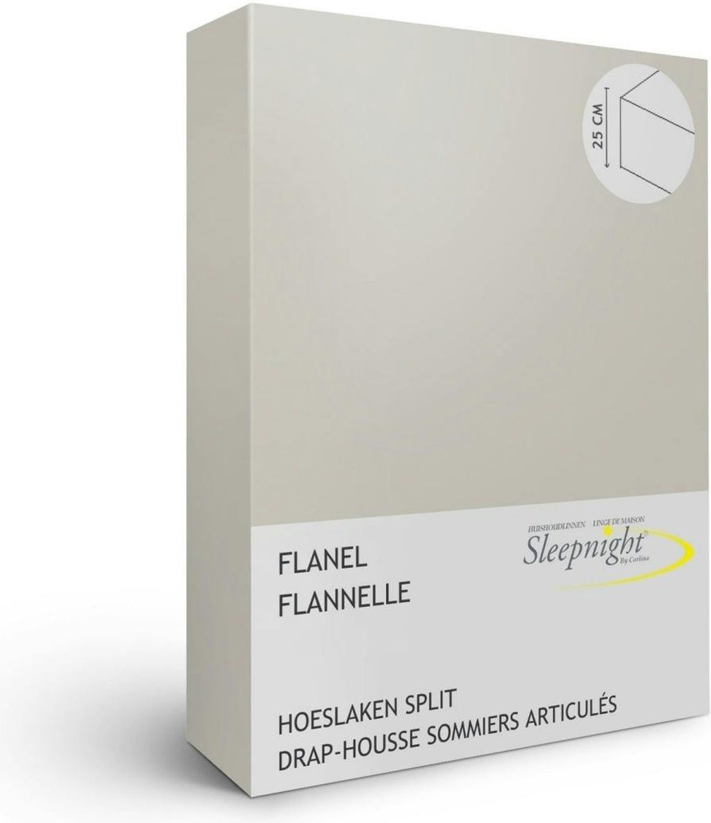 Sleepnight hoeslaken split - Flanel - (hoekhoogte 25 cm ) gris - B 160 x L 200 cm - Lits-jumeaux - Geschikt voor Verstelbare Matras - 734128-2x-B 80 x L 200 cm