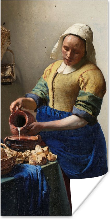 Poster Het melkmeisje - Schilderij van Johannes Vermeer - 40x80 cm