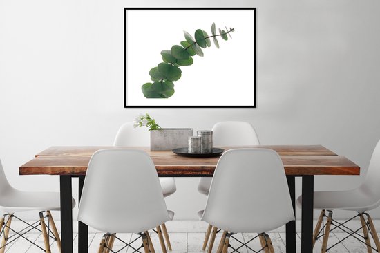 Photo encadrée - Cadre photo feuilles d'eucalyptus vert noir avec passe-partout blanc 80x60 cm - Affiche encadrée (Décoration murale salon / chambre)