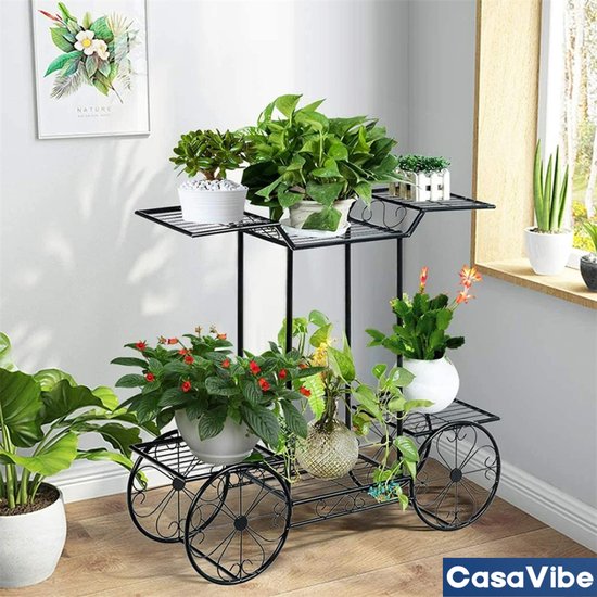 Outsunny Plantenstandaard Met 4 Niveaus – Metalen Rek Voor Binnen En Buiten, 91x25x83 Cm, Zwart