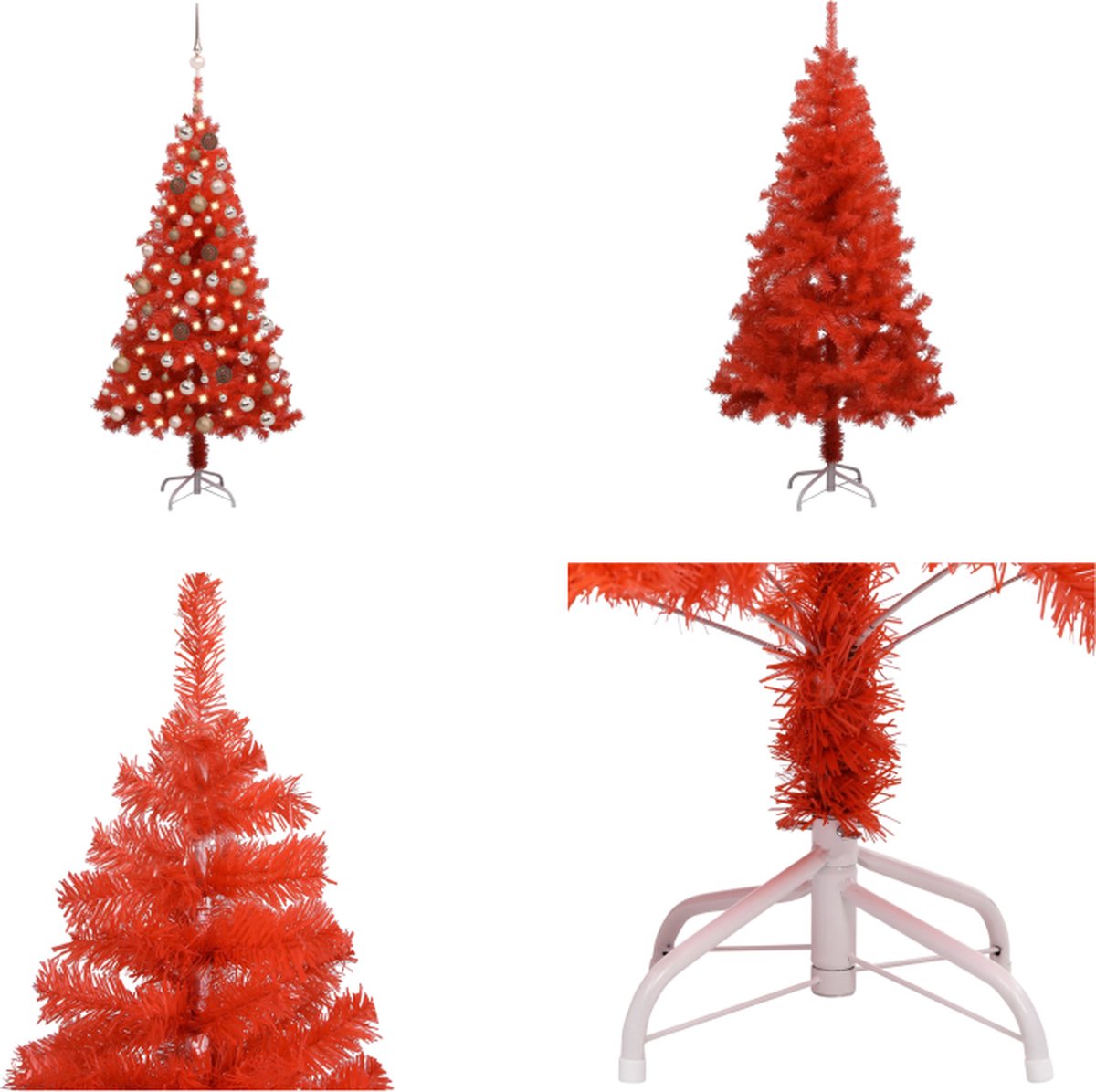 vidaXL Kunstkerstboom met LED's en kerstballen 120 cm PVC rood - Kunstkerstboom - Kunstkerstbomen - Kerstboom - Kerstdecoratie