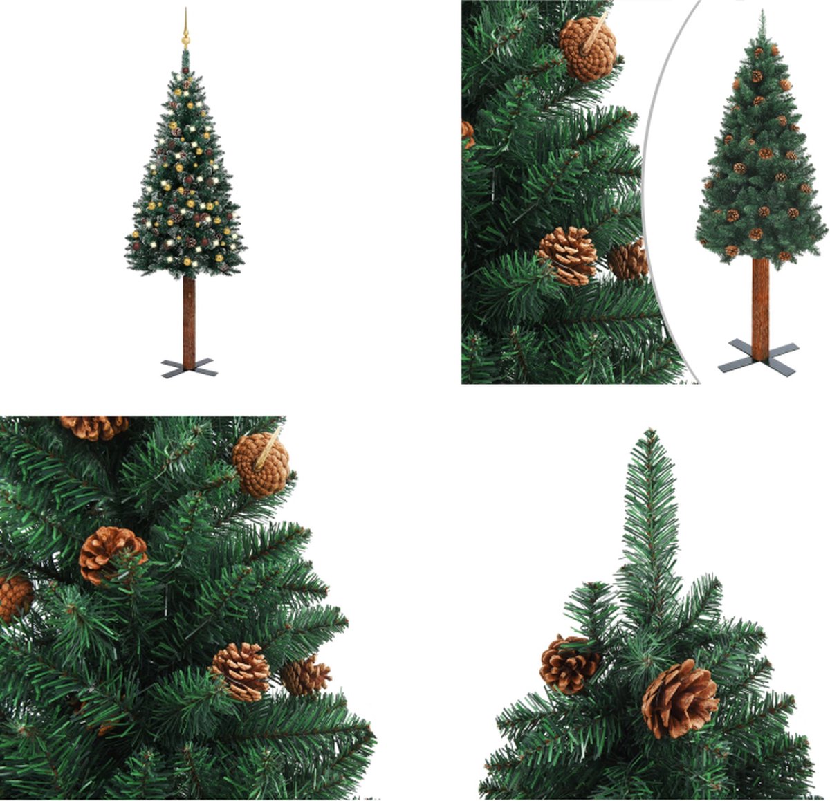 vidaXL Kerstboom met LED's en kerstballen smal 210 cm groen - Kunstkerstboom - Kunstkerstbomen - Kerstboom - Kerstdecoratie