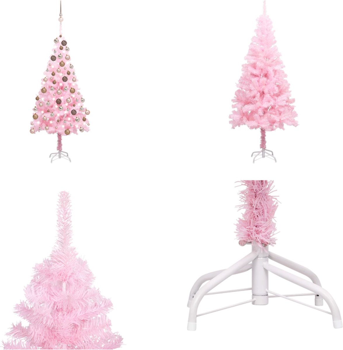 vidaXL Kunstkerstboom met LED's en kerstballen 180 cm PVC roze - Kunstkerstboom - Kunstkerstbomen - Kerstboom - Kerstdecoratie