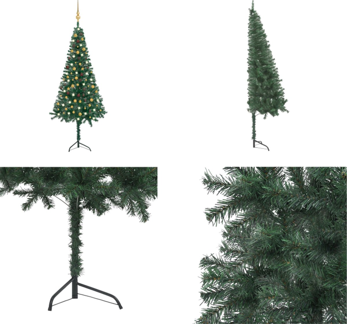 vidaXL Kunstkerstboom met LED's en kerstballen hoek 240 cm PVC groen - Kerstboom - Kerstbomen - Kerstboom Met LED - Kerstbomen Met LED's