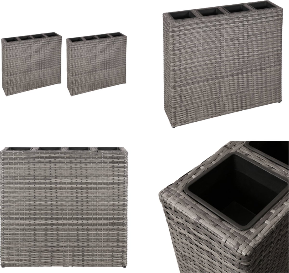 VidaXL Plantenbak verhoogd met 4 potten 2 st poly rattan grijs Verhoogde Plantenbak Verhoogd Plantenbakken Plantenbak Plantenbakken