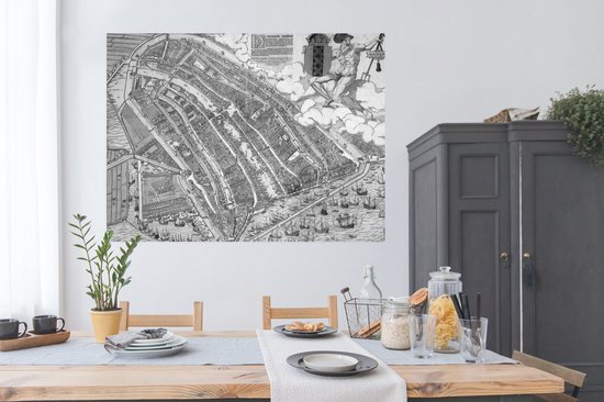 Plan de la ville historique d' Amsterdam en noir et blanc Poster - Carte 160x120 cm - Tirage photo sur Poster (décoration murale salon / chambre) / Affiche villes européennes XXL / Groot format!