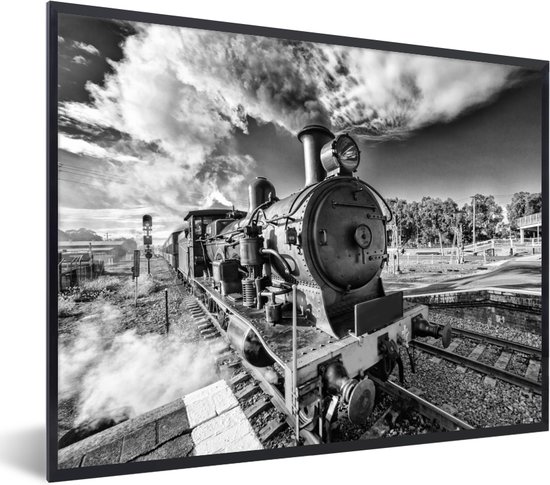 Photo encadrée - Photo Zwart et blanc d'un train à vapeur en action en Australie Cadre photo noir 40x30 cm - Affiche encadrée (Décoration murale salon / chambre)